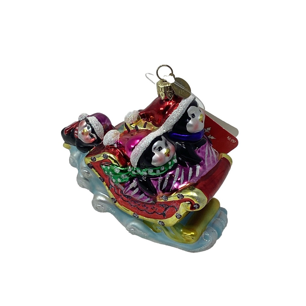 Christopher Radko Holiday Celebrations Penguin Sleigh 2005 Glass Ornament